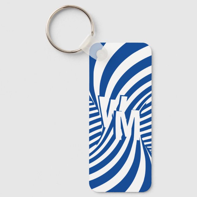 Retro Blue White Psychedelic Spiral Monogrammed Ke Nyckelring (Framsida)