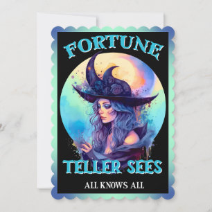 Retro Blue Witch Halloween-kort Tack Kort