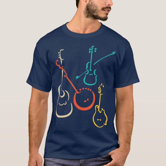 Retro bluegrass guitars banjos fiddles mandolins t shirt (Framsida)