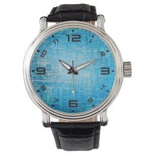 Retro Blueprint Artistic Watch - Vibrant och Blue Armbandsur