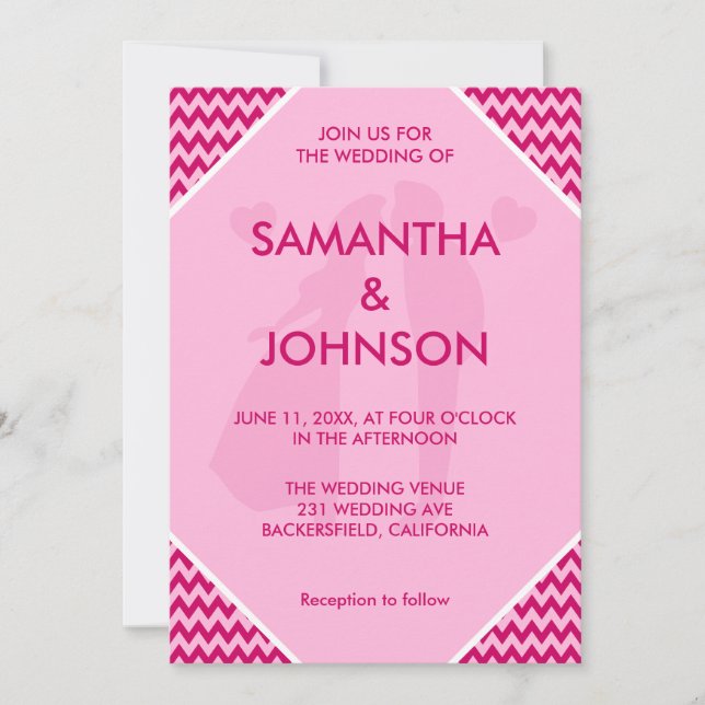 Retro Blush Pink Chevron Stripe Wedding Inbjudningar (Framsida)