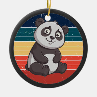 Retro blyg Panda Björn Solnedgång Konst Julgransprydnad Keramik