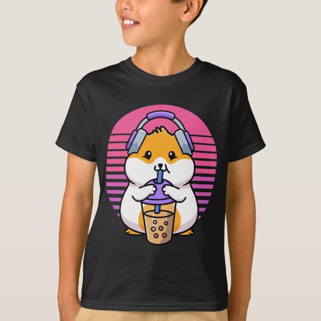 Retro Boba och KPop Kawaii Hamster K-Pop Merchand T Shirt (Framsida)