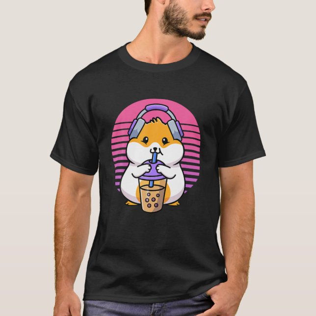 Retro Boba och Kpop Kawaii Hamster K-Pop Merchandi T Shirt (Framsida)
