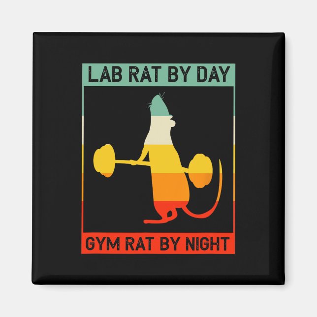 Retro Bodybuilding Lab Rat By Day Gym Rat By Night Magnet (Framsidan)