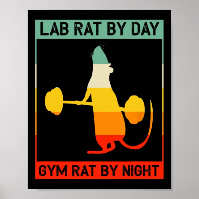 Retro Bodybuilding Lab Rat By Day Gym Rat By Night Poster (Framsidan)