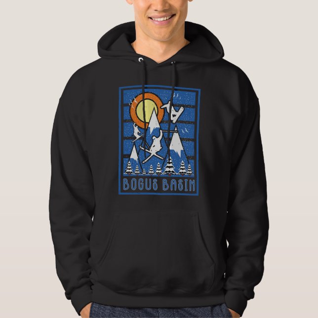 Retro Bogus Basin Mountain Ski Hoodie (Framsida)
