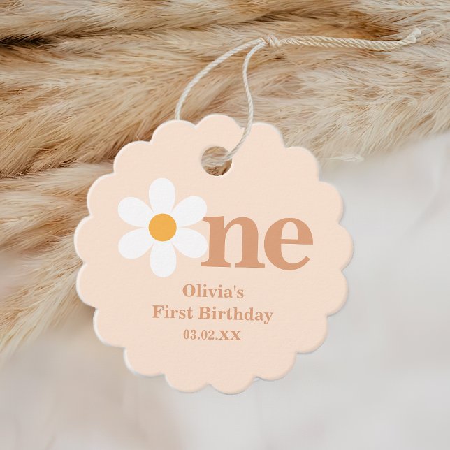 Retro Bohemian En Daisy första födelsedag Gåvor Etiketter (Skapare uppladdad)