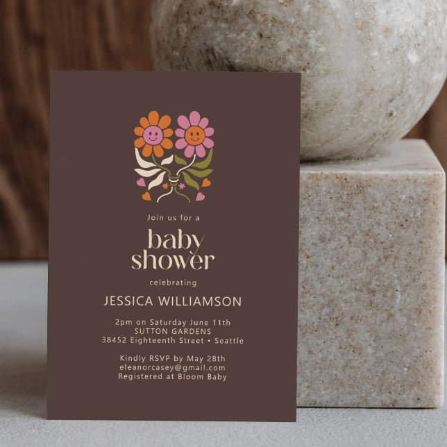 Retro Boho 70-talets Smiles Blommigt Groovy Baby S Inbjudningar (Skapare uppladdad)