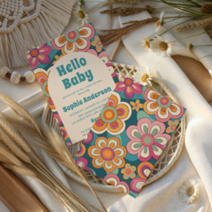 Retro Boho 70-tals Groovy Blommig Bebis-fest Inbjudningar