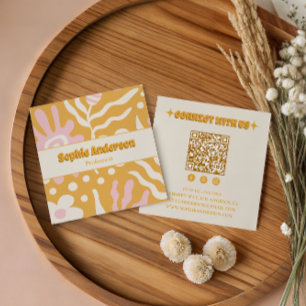 Retro Boho Abstrakt QR-kod Sociala Medier Fyrkantigt Visitkort