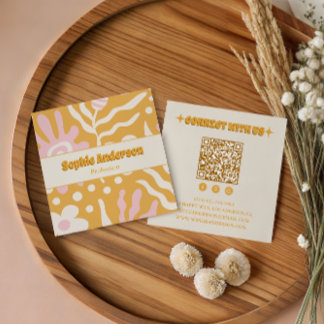 Retro Boho Abstrakt QR-kod Sociala Medier Fyrkantigt Visitkort