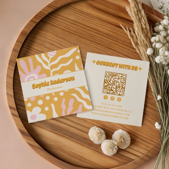 Retro Boho Abstrakt QR-kod Sociala Medier Fyrkantigt Visitkort (Skapare uppladdad)
