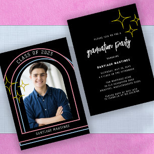 Retro Boho Arch och Stars Photo Studentfest Inbjudningar