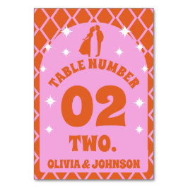 Retro Boho Arch Rosa Orange Couple's Photo Bordsnummer