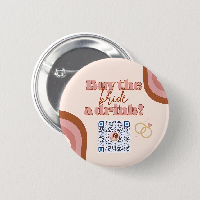 Retro Boho Bachelorette Party Venmo QR Code Pin Knapp (Framsida & baksida)