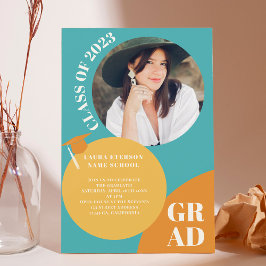 Retro boho (blå senap) 5 foton studenten inbjudningar