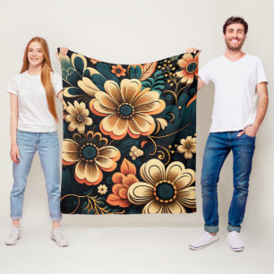 Retro boho-blomma fleecefilt