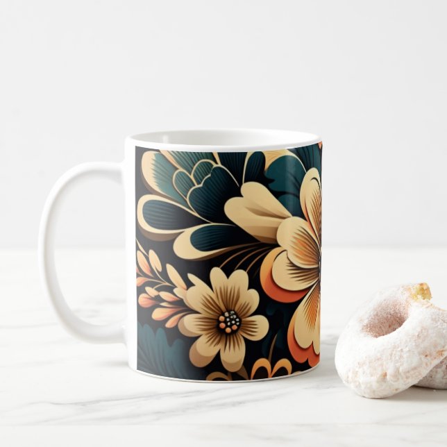 Retro boho-blomma kaffemugg (Med munk)