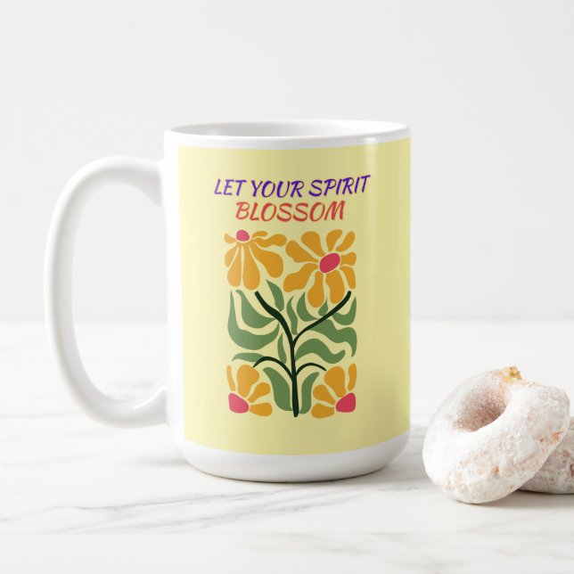 Retro Boho Blommande Blommor Inspirationscitat Kaffemugg (Med munk)