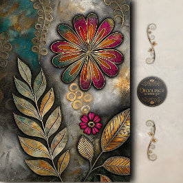 Retro Boho Blommig Dekoupage
