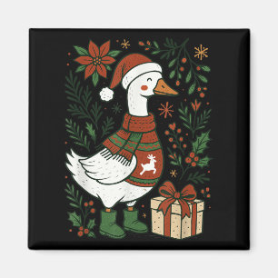 Retro Boho Blommig Rolig Jul Dumma Gås Älskare Jul Magnet