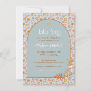 Retro Boho Blommigt Baby Shower Boy-inbjudan Inbjudningar
