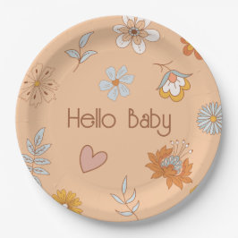 Retro Boho Blommigt Baby Shower Hej Baby Tableware