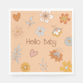 Retro Boho Blommigt Baby Shower Hej Baby Tableware Pappersservett