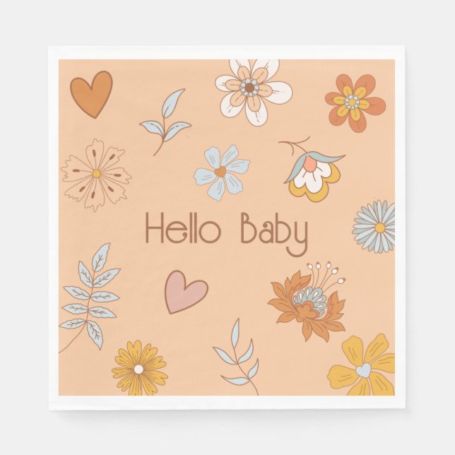 Retro Boho Blommigt Baby Shower Hej Baby Tableware Pappersservett (Framsidan)