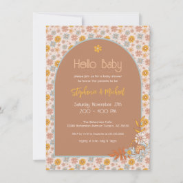 Retro Boho Blommigt Baby Shower-inbjudan Inbjudningar