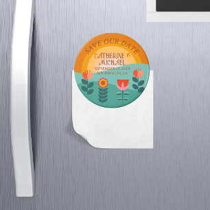 Retro Boho Blommigt Bold och Bright Colorful Bröll Magnet