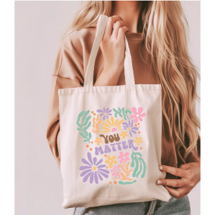 Retro Boho-Blommigt Du mäter psykisk hälsa Tygkasse