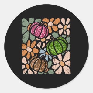 Retro Boho Blommigt Fall Pumpkin Höger-Thanksgivin Runt Klistermärke