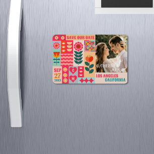 Retro Boho Blommigt fet och BrightStor-spara datum Magnet