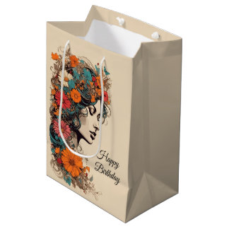 Retro Boho Blommigt Girl Birthday Gift Bag