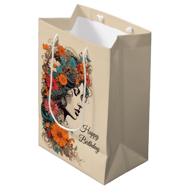 Retro Boho Blommigt Girl Birthday Gift Bag (Framsidan Vinklad)