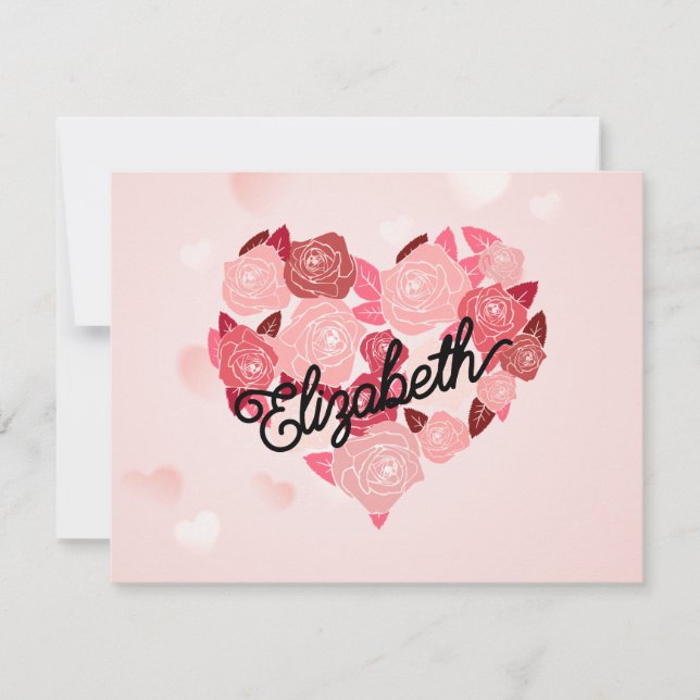 Retro Boho Blommigt I Heart Namn calligraphy text Julkort (Framsida)