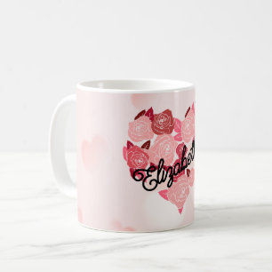 Retro Boho Blommigt I Heart Namn calligraphy text Kaffemugg