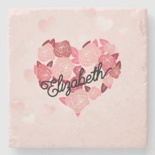 Retro Boho Blommigt I Heart Namn calligraphy text Stenunderlägg