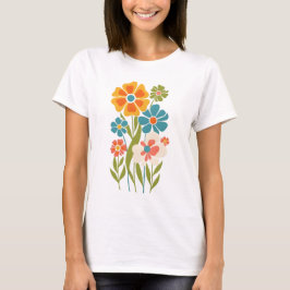 Retro Boho Blommigt Illustration T Shirt