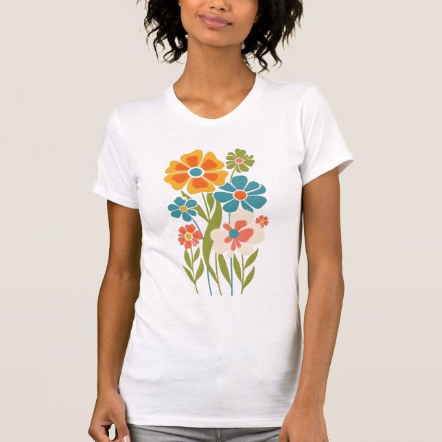 Retro Boho Blommigt Illustration T Shirt (Framsida)