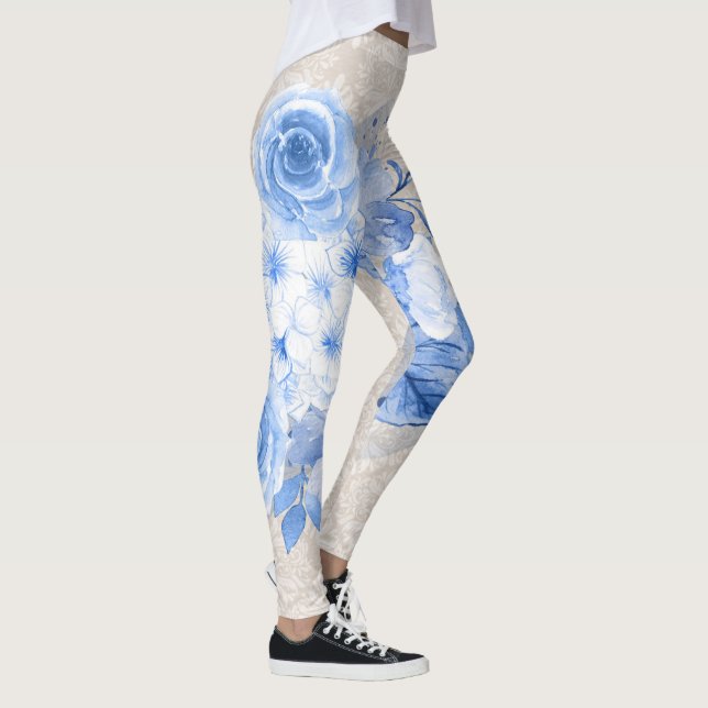 Retro Boho Blommigt Leggings for Women Blåa blommo (Höger)