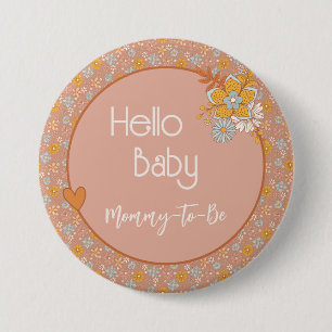 Retro Boho Blommigt Mamma till knappen Baby Shower Knapp