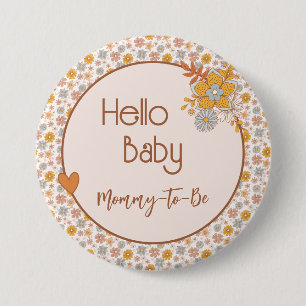 Retro Boho Blommigt Mamma till knappen Baby Shower Knapp