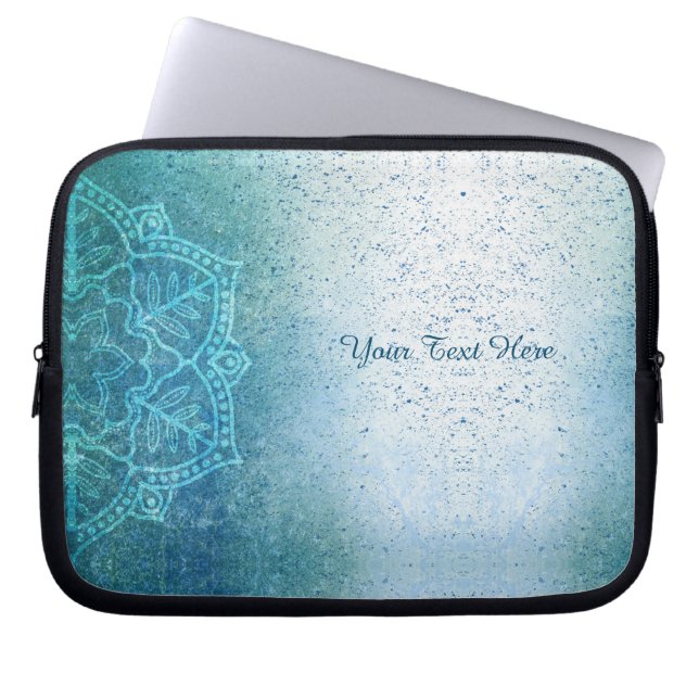 Retro Boho Blommigt Mandala Zen Light Blue Laptop Fodral (Framsidan)