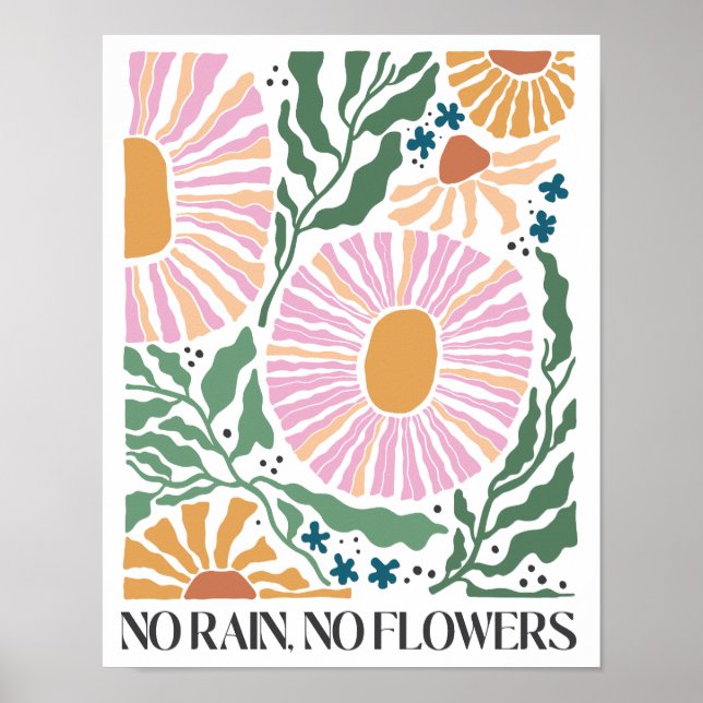 Retro Boho Blommigt - "No Rain No Flowers" Poster (Framsidan)