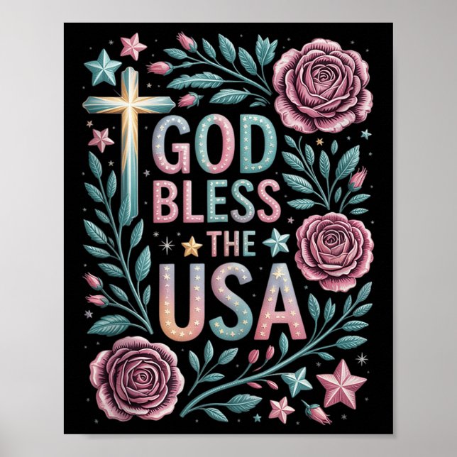 Retro Boho Blommigt Välsigna dig Förenta staternas Poster (Framsidan)