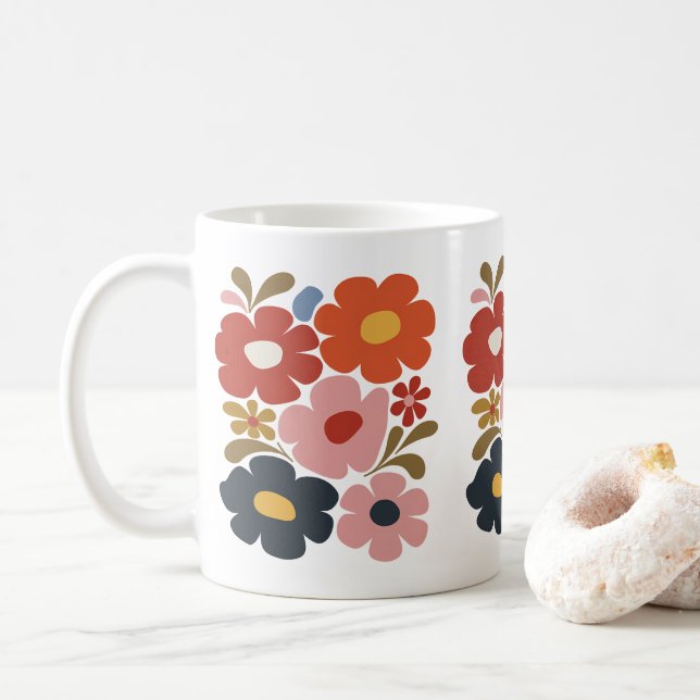 Retro Boho-Blommigten i mitten av århundradet Mode Kaffemugg (Med munk)