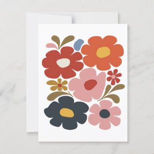 Retro Boho-Blommigten i mitten av århundradet Mode Vykort